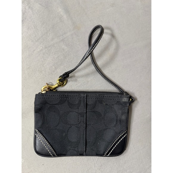 Coach Handbags - Coach Signature C Jacquard Wristlet Black Small Pouch Bag with Leather Trim